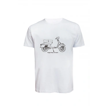 Unisex Vespa Baskılı Tişört Pamuk Penye Süprem Basic