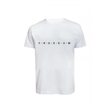 Unisex Freedom Yazılı Baskılı Tişört Pamuk Penye Süprem Basic