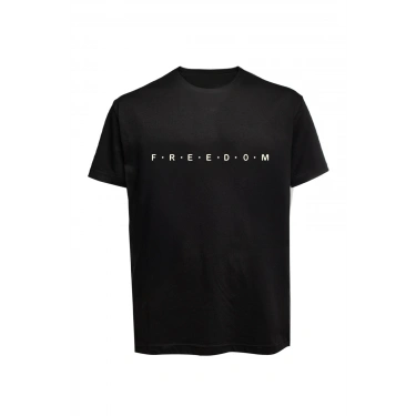 Unisex Freedom Yazılı Baskılı Tişört Pamuk Penye Süprem Basic