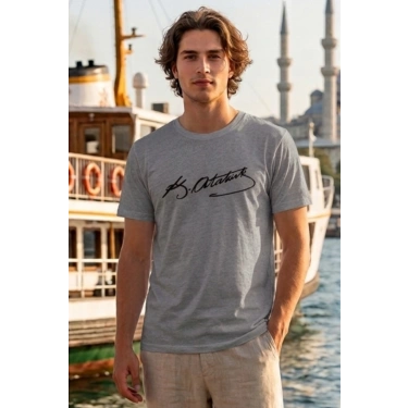 Özel Tasarım Atatürk İmzalı Tshirt - %100 Pamuk Penye Süprem Sıfır Yaka Unisex