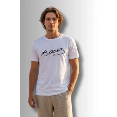 Özel Tasarım Atatürk İmzalı Tshirt - %100 Pamuk Penye Süprem Sıfır Yaka Unisex