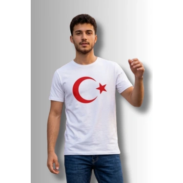 Özel Tasarım Türk Bayrağı Baskılı Tshirt - %100 Pamuk Penye Süprem Sıfır Yaka Unisex