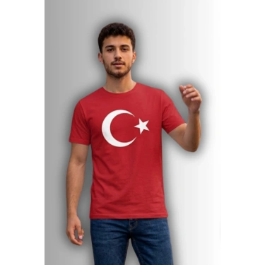 Özel Tasarım Türk Bayrağı Baskılı Tshirt - %100 Pamuk Penye Süprem Sıfır Yaka Unisex