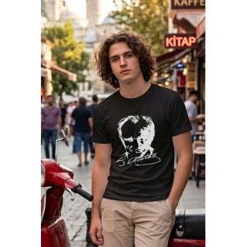 Özel Tasarım Atatürk Rölye ve İmzalı Tshirt - %100 Pamuk Penye Süprem Sıfır Yaka Unisex