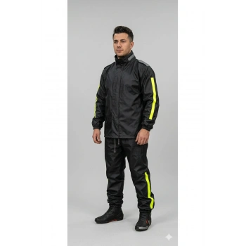 PVC Su Geçirmez Reflektif Yağmurluk Motorcu/Kurye Alt Üst Takım Siyah Outdoor İş Kıyafeti