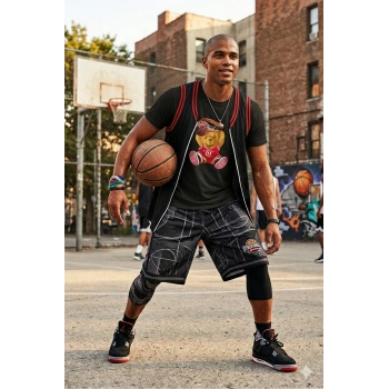 Unisex Basketbolcu Cool Ayıcık Baskılı Tişört Pamuk Penye Süprem Basic
