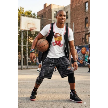 Unisex Basketbolcu Cool Ayıcık Baskılı Tişört Pamuk Penye Süprem Basic