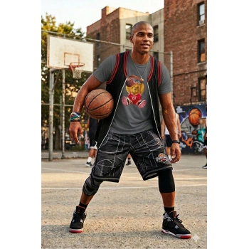 Unisex Basketbolcu Cool Ayıcık Baskılı Tişört Pamuk Penye Süprem Basic