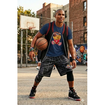 Unisex Basketbolcu Cool Ayıcık Baskılı Tişört Pamuk Penye Süprem Basic
