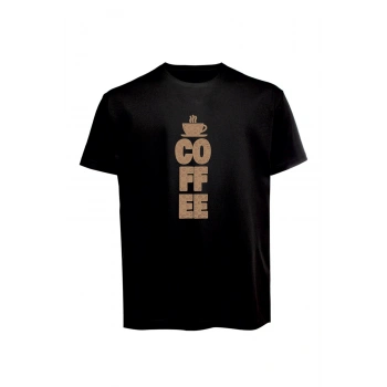 Unisex Coffee Yazılı Baskılı Tişört Pamuk Penye Süprem Basic