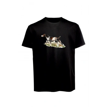 Unisex Av Köpeği Baskılı Tişört Pamuk Penye Süprem Basic