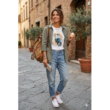 Unisex Mavi Vespa Baskılı Tişört Pamuk Penye Süprem Basic