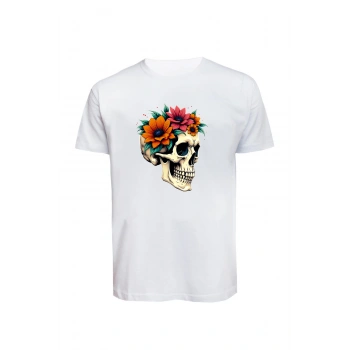 Unisex Skull (Kurukafa) Baskılı Tişört Pamuk Penye Süprem Basic