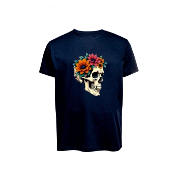 Unisex Skull (Kurukafa) Baskılı Tişört Pamuk Penye Süprem Basic