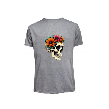 Unisex Skull (Kurukafa) Baskılı Tişört Pamuk Penye Süprem Basic