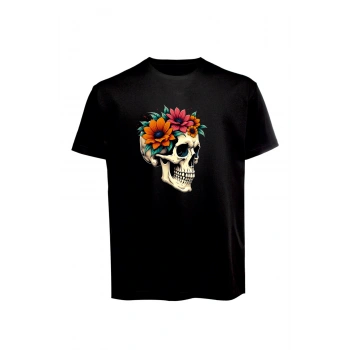 Unisex Skull (Kurukafa) Baskılı Tişört Pamuk Penye Süprem Basic