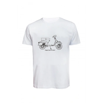 Unisex Vespa Baskılı Tişört Pamuk Penye Süprem Basic