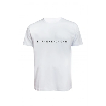 Unisex Freedom Yazılı Baskılı Tişört Pamuk Penye Süprem Basic