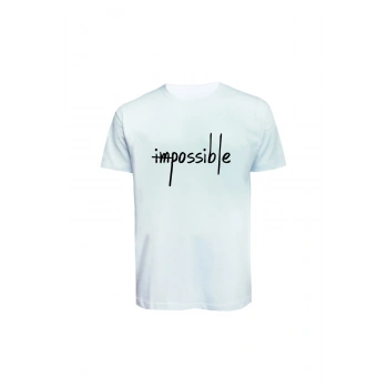 Unisex İmpossible Yazılı Baskılı Tişört Pamuk Penye Süprem Basic