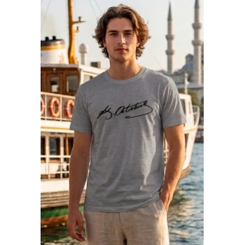 Özel Tasarım Atatürk İmzalı Tshirt - %100 Pamuk Penye Süprem Sıfır Yaka Unisex