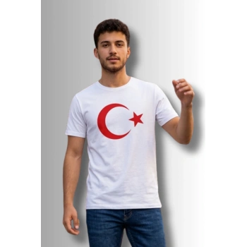 Özel Tasarım Türk Bayrağı Baskılı Tshirt - %100 Pamuk Penye Süprem Sıfır Yaka Unisex