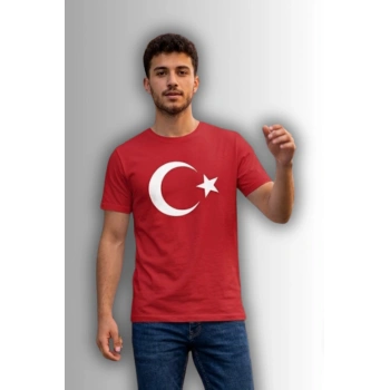 Özel Tasarım Türk Bayrağı Baskılı Tshirt - %100 Pamuk Penye Süprem Sıfır Yaka Unisex