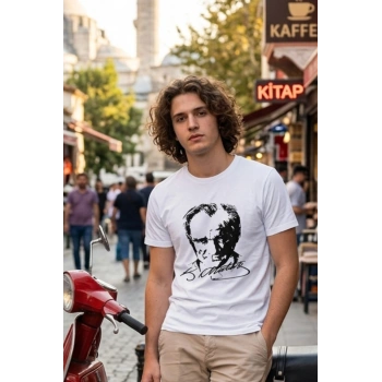 Özel Tasarım Atatürk Rölye ve İmzalı Tshirt - %100 Pamuk Penye Süprem Sıfır Yaka Unisex