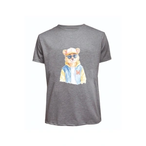 Unisex Kot Ceketli Cool Ayıcık Baskılı Tişört Pamuk Penye Süprem Basic