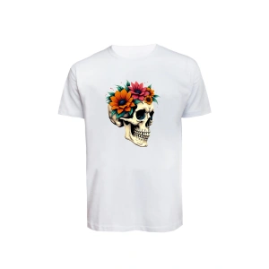 Unisex Skull (Kurukafa) Baskılı Tişört Pamuk Penye Süprem Basic