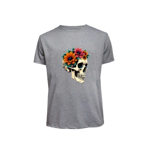 Unisex Skull (Kurukafa) Baskılı Tişört Pamuk Penye Süprem Basic