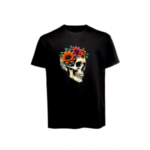 Unisex Skull (Kurukafa) Baskılı Tişört Pamuk Penye Süprem Basic