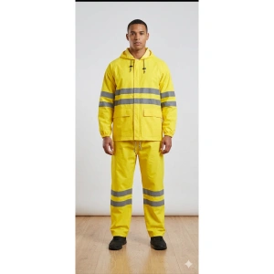 PVC Reflektif Yağmurluk Alt Üst Takım Kapüşonlu Su Geçirmeye Dirençli Outdoor İş Kıyafeti