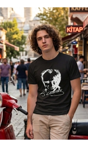Özel Tasarım Atatürk Rölye ve İmzalı Tshirt - %100 Pamuk Penye Süprem Sıfır Yaka Unisex