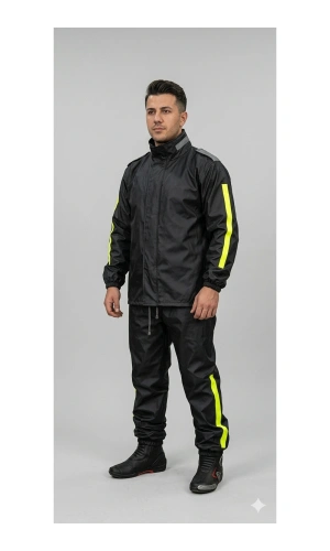 PVC Su Geçirmez Reflektif Yağmurluk Motorcu/Kurye Alt Üst Takım Siyah Outdoor İş Kıyafeti