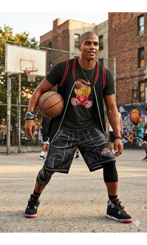 Unisex Basketbolcu Cool Ayıcık Baskılı Tişört Pamuk Penye Süprem Basic