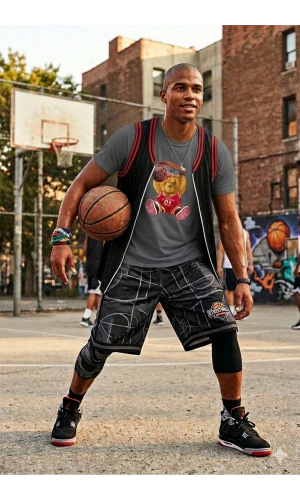 Unisex Basketbolcu Cool Ayıcık Baskılı Tişört Pamuk Penye Süprem Basic