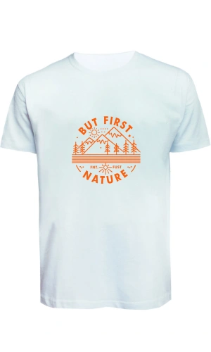 Unisex But First Nature Doğa Baskılı Tişört Pamuk Penye Süprem Basic