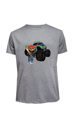 Unisex Canavar Araç (Monster Truck ) ve Ayı Baskılı Tişört Pamuk Penye Süprem Basic