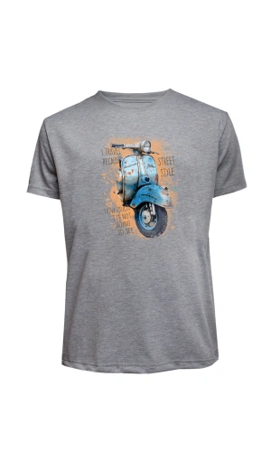 Unisex Mavi Vespa Baskılı Tişört Pamuk Penye Süprem Basic
