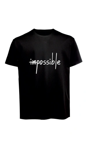 Unisex İmpossible Yazılı Baskılı Tişört Pamuk Penye Süprem Basic