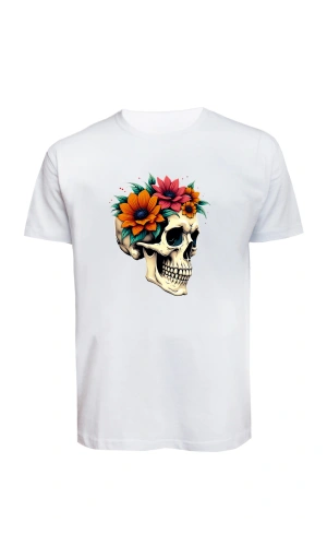 Unisex Skull (Kurukafa) Baskılı Tişört Pamuk Penye Süprem Basic