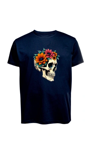 Unisex Skull (Kurukafa) Baskılı Tişört Pamuk Penye Süprem Basic