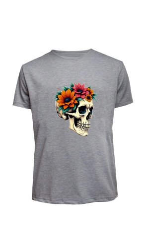 Unisex Skull (Kurukafa) Baskılı Tişört Pamuk Penye Süprem Basic