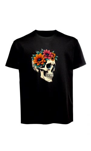 Unisex Skull (Kurukafa) Baskılı Tişört Pamuk Penye Süprem Basic