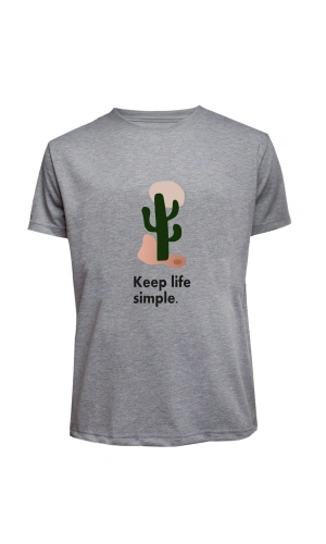 Unisex Keep Life Simple Kaktüs Baskılı Tişört Pamuk Penye Süprem Basic