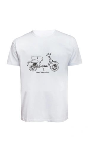 Unisex Vespa Baskılı Tişört Pamuk Penye Süprem Basic
