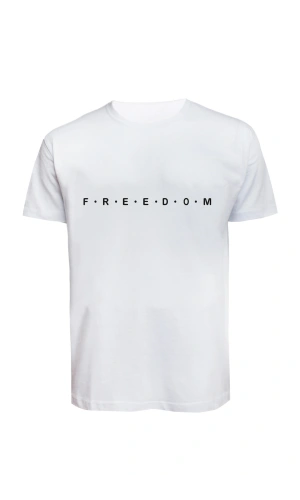 Unisex Freedom Yazılı Baskılı Tişört Pamuk Penye Süprem Basic