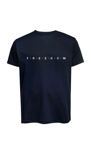 Unisex Freedom Yazılı Baskılı Tişört Pamuk Penye Süprem Basic