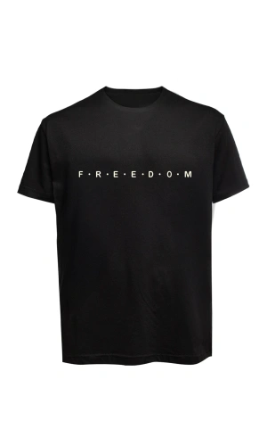 Unisex Freedom Yazılı Baskılı Tişört Pamuk Penye Süprem Basic
