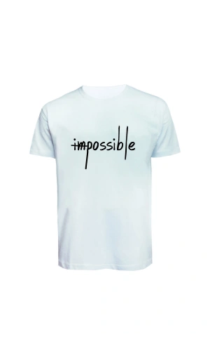 Unisex İmpossible Yazılı Baskılı Tişört Pamuk Penye Süprem Basic